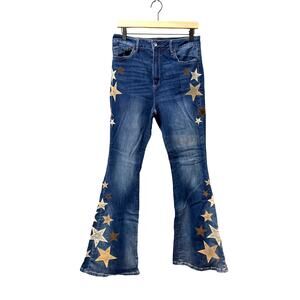 Free People Driftwood Farrah Star Patch Flare Jeans 31x34